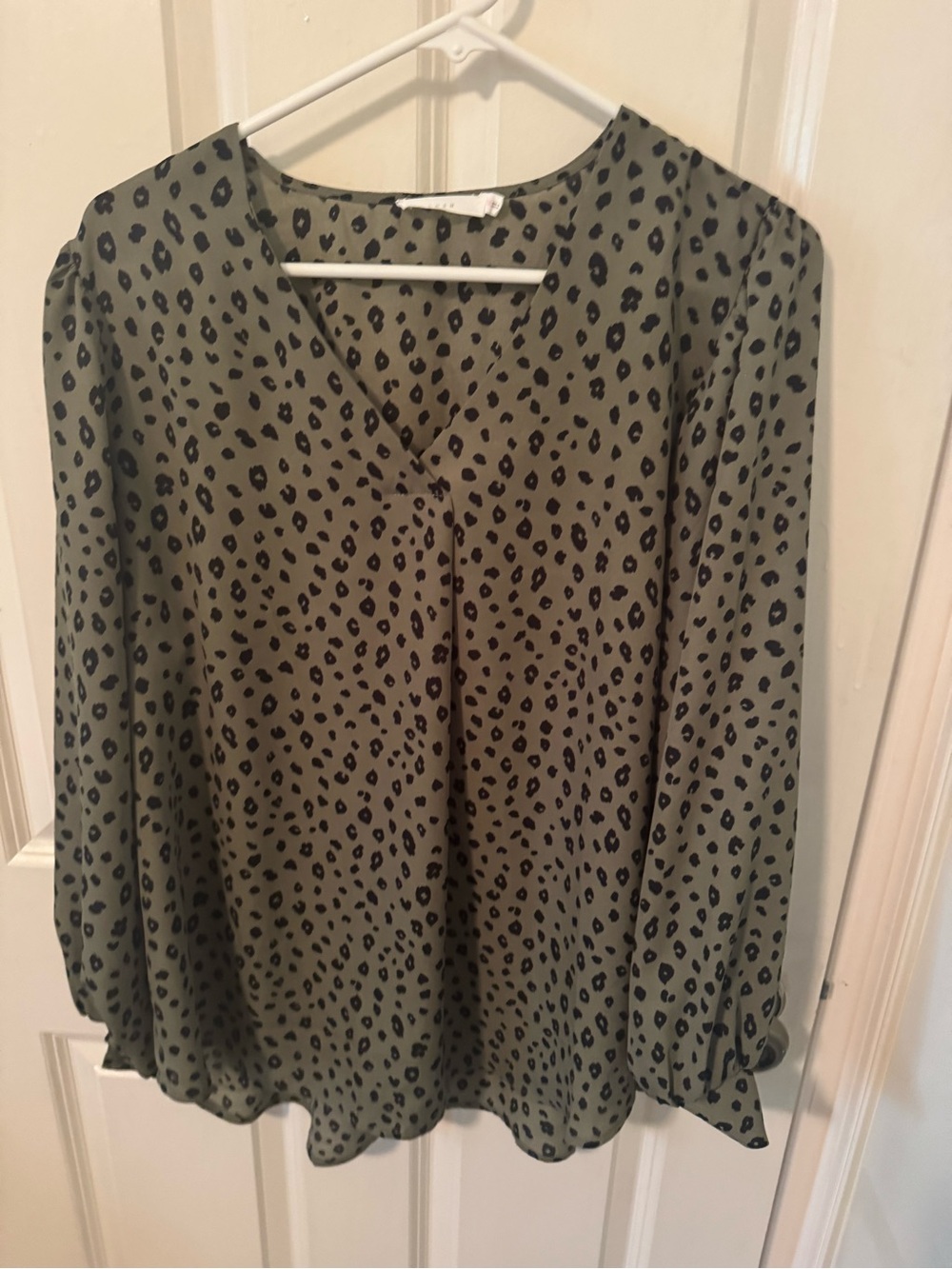 Lush Olive Green Leopard Print V-Neck Blouse